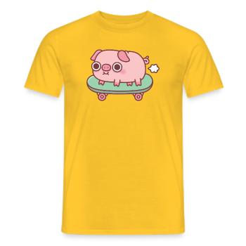 Süßes furzendes Schwein auf Skateboard Lustig - Männer T-Shirt - Gelb - Vorne - AI Model Male 178 dark (178cm)