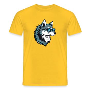 Stylischer Wolf mit blauer Brille - Männer T-Shirt - Gelb - Vorne - AI Model Male 178 dark (178cm)