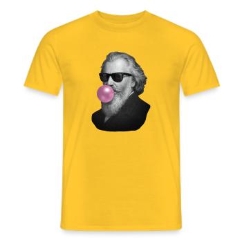 Un gentleman gris avec du chewing-gum rose - T-shirt homme - jaune - Devant - AI Model Male 178 dark (178cm)