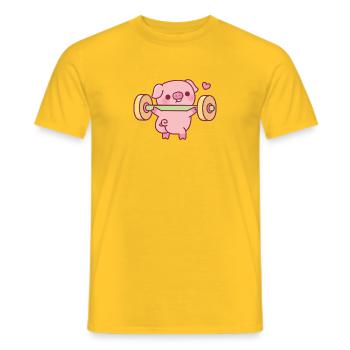 Lustiges Schweinchen macht Kniebeugen mit Gewichten - Männer T-Shirt - Gelb - Vorne - AI Model Male 178 dark (178cm)