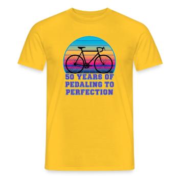 50 Years Pedaling Retro Sunset Road Bike - Men's T-Shirt - yellow - Front - AI Model Male 178 dark (178cm)