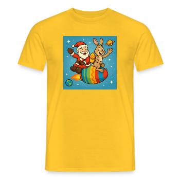 Christmas Easter Bunny in Star Flight - Men's T-Shirt - yellow - Front - AI Model Male 178 dark (178cm)