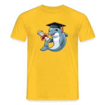 Dolphin with cap and diploma - Men's T-Shirt - yellow - Front - AI Model Male 178 dark (178cm)