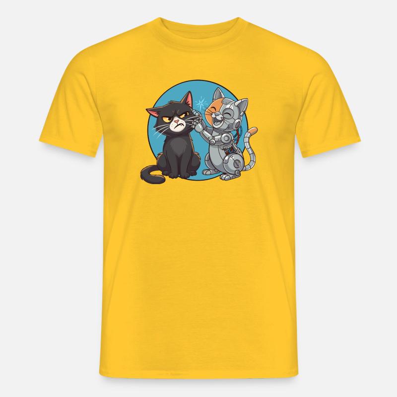 Chat et robot - T-shirt homme - jaune
