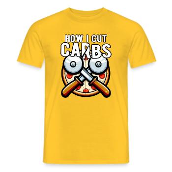 Comment j’ai réduit les glucides pizza diète drôle - T-shirt homme - jaune - Devant - AI Model Male 178 dark (178cm)