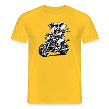 Elephant on motorcycle with style - Men's T-Shirt - yellow - Front - AI Model Male 178 dark (178cm)