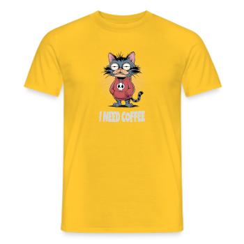 J’ai besoin d’un chat au café – Drôle de diction sur le chat - T-shirt homme - jaune - Devant - AI Model Male 178 dark (178cm)