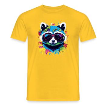 Bunter Waschbär mit Brille und Blättern - Männer T-Shirt - Gelb - Vorne - AI Model Male 178 dark (178cm)