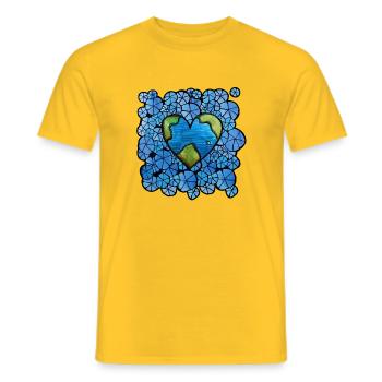 Earth Heart in Blue Floral Orbit - Men's T-Shirt - yellow - Front - AI Model Male 178 dark (178cm)