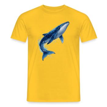Blue whale illustration in jump - Men's T-Shirt - yellow - Front - AI Model Male 178 dark (178cm)