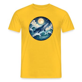 Illustration de la baleine bleue sous la pleine lune - T-shirt homme - jaune - Devant - AI Model Male 178 dark (178cm)