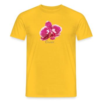 Bordeaux Orchidee Makro – Anmut und Eleganz - Männer T-Shirt - Gelb - Vorne - AI Model Male 178 dark (178cm)