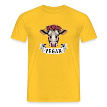 VEGAN Cow with Flower Wreath Animal Love Animal Welfare - Men's T-Shirt - yellow - Front - AI Model Male 178 dark (178cm)
