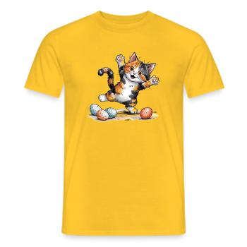 Cats Easter T-Shirt – Cat with Easter Eggs - Men's T-Shirt - yellow - Front - AI Model Male 178 dark (178cm)