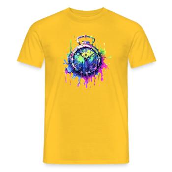Colorful clock with splashes of color - Men's T-Shirt - yellow - Front - AI Model Male 178 dark (178cm)