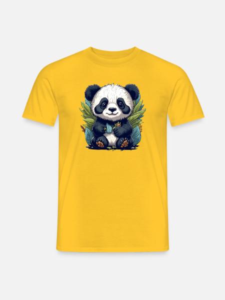 Le panda dans la forêt de feuilles - T-shirt homme - jaune