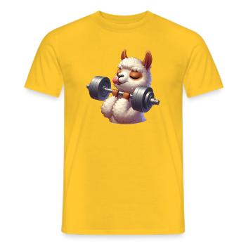Cute Llama Alpaca Dumbbell Workout Fitness - Men's T-Shirt - yellow - Front - AI Model Male 178 dark (178cm)