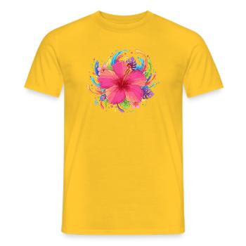 Hibiscus Blossom Color Explosion - Men's T-Shirt - yellow - Front - AI Model Male 178 dark (178cm)