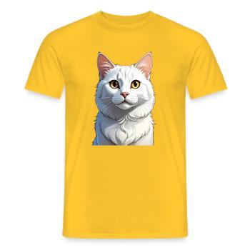 Chat blanc - T-shirt homme - jaune - Devant - AI Model Male 178 dark (178cm)