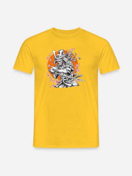 Samurai mit Sakura und Orange Circle - Männer T-Shirt - Gelb