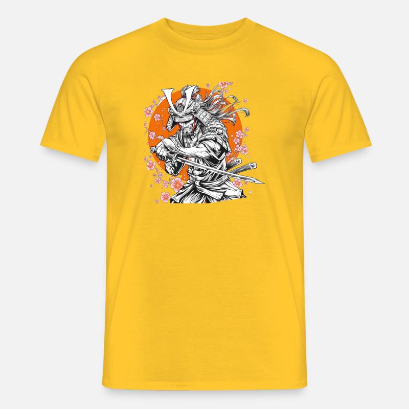 Samurai mit Sakura und Orange Circle - Männer T-Shirt - Gelb