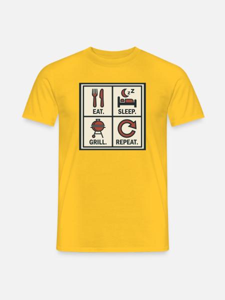 Eat Sleep Grill Start Again Barbecue - Men's T-Shirt - yellow