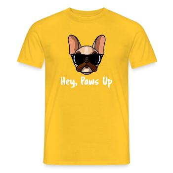 Cool French Bulldog Hey Paws Up Sunglasses Art - Men's T-Shirt - yellow - Front - AI Model Male 178 dark (178cm)