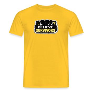Believe Survivors Feminist Awareness Sticker - Men's T-Shirt - yellow - Front - AI Model Male 178 dark (178cm)