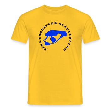 Logo Sportsgeister Senftenberg mit See Silhouette - Männer T-Shirt - Gelb - Vorne - AI Model Male 178 dark (178cm)