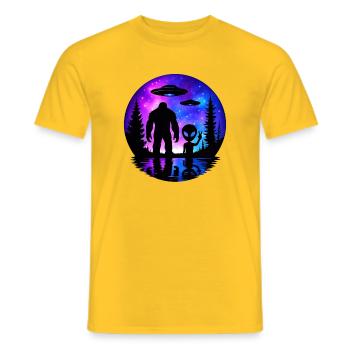 Alien Bigfoot UFO Sasquatch Believers Spaceship - Men's T-Shirt - yellow - Front - AI Model Male 178 dark (178cm)