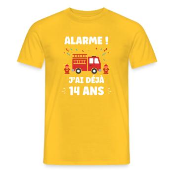 Alerte 14 ans Camion Pompier - T-shirt homme - jaune - Devant - AI Model Male 178 dark (178cm)