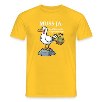 Norddeutscher Humor Spruch: Muss Ja  - Männer T-Shirt - Gelb - Vorne - AI Model Male 178 dark (178cm)
