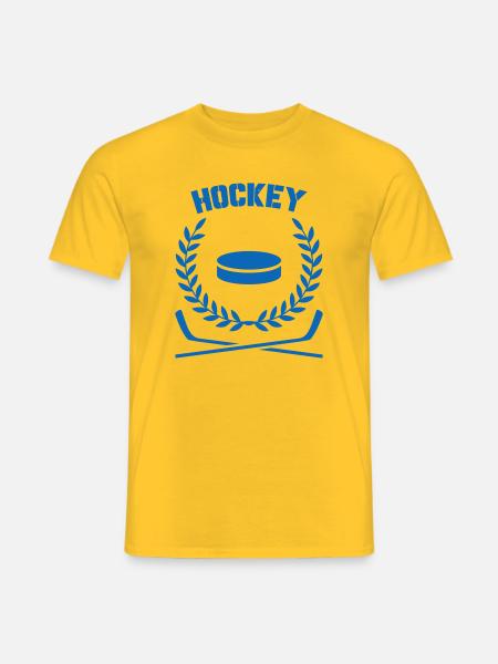 Blaues Eishockeyemblem mit Lorbeer - Männer T-Shirt - Gelb