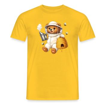 Beekeeper bear with beehive illustration - Men's T-Shirt - yellow - Front - AI Model Male 178 dark (178cm)