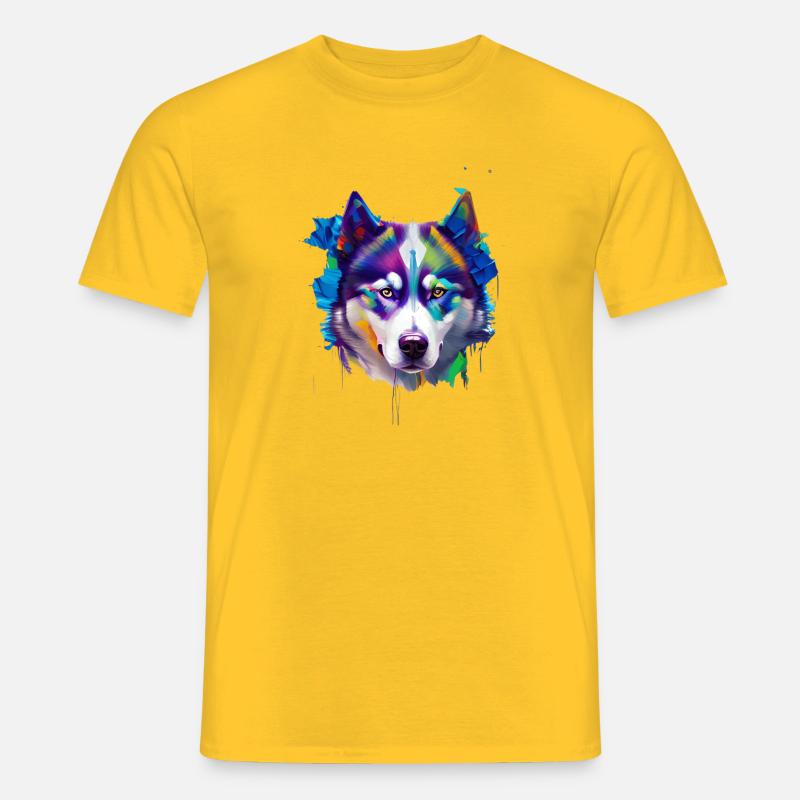 Sibirisches Husky-Hundeporträt Lebendiges Ölgemälde - Männer T-Shirt - Gelb