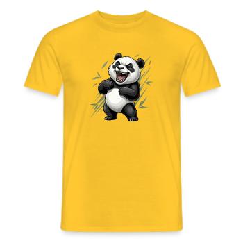 Laughing panda in bamboo panorama - Men's T-Shirt - yellow - Front - AI Model Male 178 dark (178cm)
