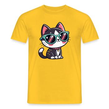 Cat kawaii green glasses - Men's T-Shirt - yellow - Front - AI Model Male 178 dark (178cm)