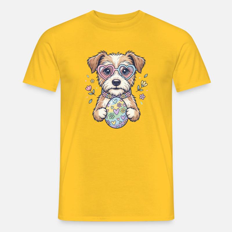 Hunde mit Herzbrille und Oster-Ei - Männer T-Shirt - Gelb
