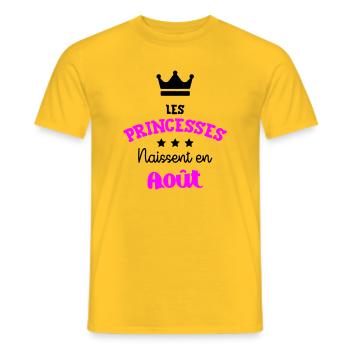 Princesse née en Août Joli Cadeau Anniversaire - T-shirt homme - jaune - Devant - AI Model Male 178 dark (178cm)