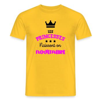 Princesse née Novembre Beau Cadeau Anniversaire - T-shirt homme - jaune - Devant - AI Model Male 178 dark (178cm)
