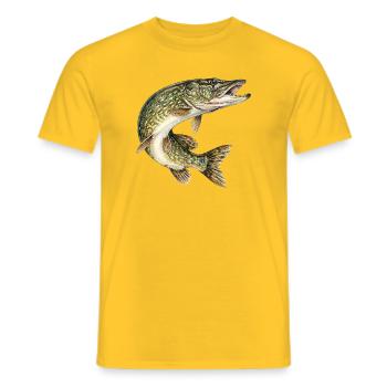 Brochet dans le saut – Illustration détaillée des poissons - T-shirt homme - jaune - Devant - AI Model Male 178 dark (178cm)