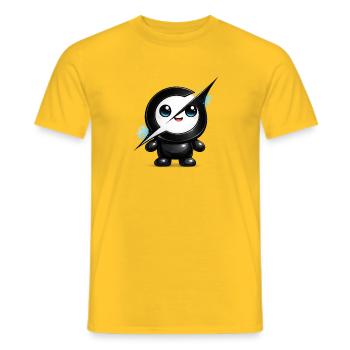 Süßer KI-Blitz-Grok-Maskottchen-Aufkleber - Männer T-Shirt - Gelb - Vorne - AI Model Male 178 dark (178cm)