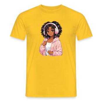Vintage Japanese Bigfoot Gamer Anime Gaming - Men's T-Shirt - yellow - Front - AI Model Male 178 dark (178cm)