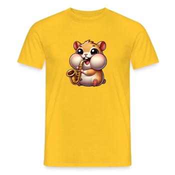 Saxophone hamster mignon, musique de dessin animé jazz - T-shirt homme - jaune - Devant - AI Model Male 178 dark (178cm)