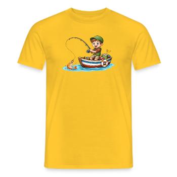 Kids Angler Shirt Boy Fishing Boat Fish - Men's T-Shirt - yellow - Front - AI Model Male 178 dark (178cm)