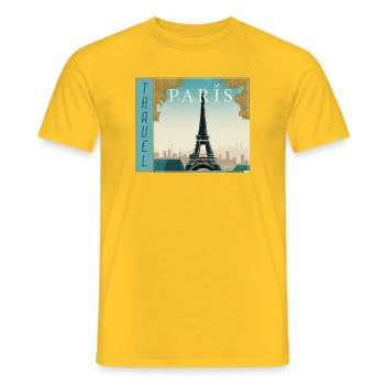 Affiche rétro de voyage de voyage à Paris - T-shirt homme - jaune - Devant - AI Model Male 178 dark (178cm)