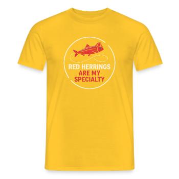 Crime Red Herrings - Book Lover Gift - Men's T-Shirt - yellow - Front - AI Model Male 178 dark (178cm)