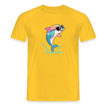 Rainbow dolphin in glasses - Men's T-Shirt - yellow - Front - AI Model Male 178 dark (178cm)