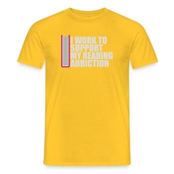 I Work To Support My Reading Addiction Books Logo - Men's T-Shirt - yellow - Front - AI Model Male 178 dark (178cm)