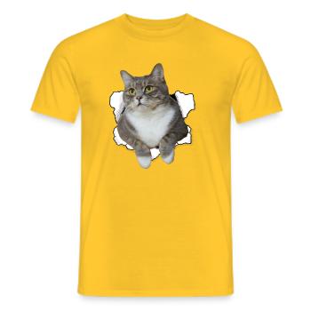Cute cat peeking out of hole - Funny cat design - Men's T-Shirt - yellow - Front - AI Model Male 178 dark (178cm)